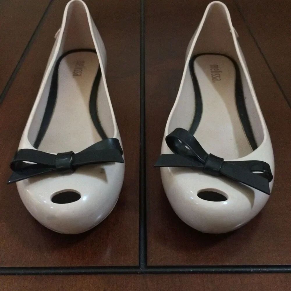 Melissa Space Love ballet flats black bow size 6